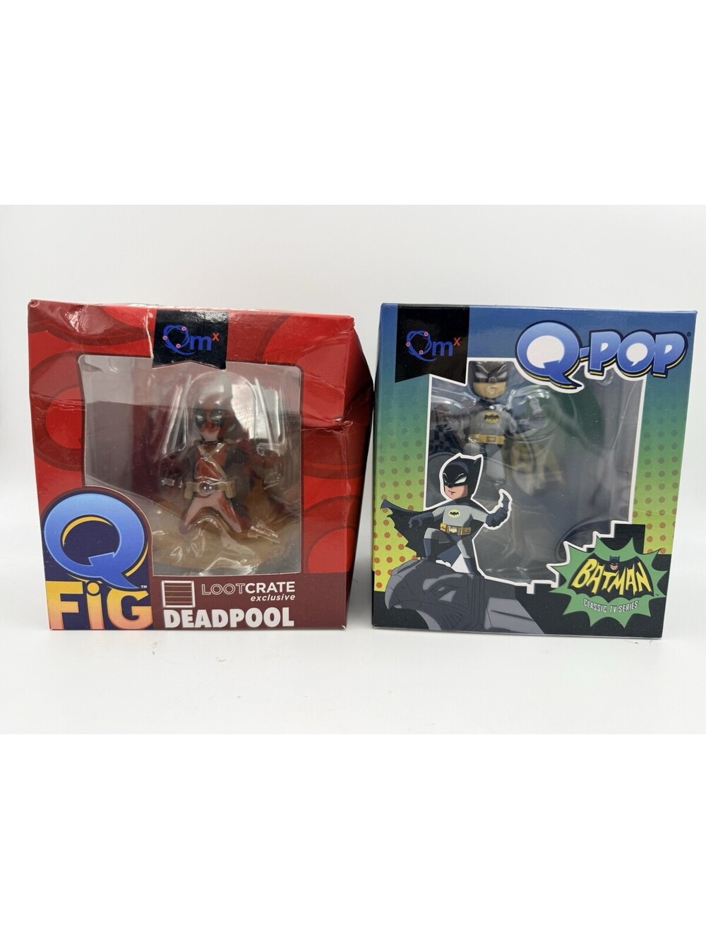 Lot Of 2 QFig QPop Figures Marvel Loot Crate Deadpool Batman